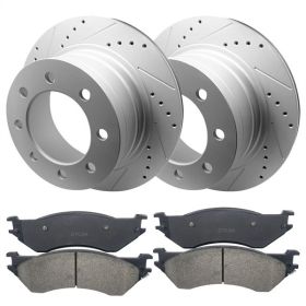 REAR Drilled Disc Brake Rotor Ceramic Brake Pad for Dodge Ram 2500 3500 8-Lug