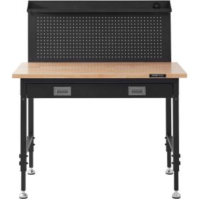 VEVOR Workbench Adjustable Height 28-39.5" Work Bench For Garage Oak Plank & Carbon Steel Heavy Duty Workbench 2000lbs Weight Capacity Bench top