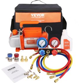 VEVOR 1/5 HP 3.5 CFM AC Vacuum Pump and Gauge Set, Single Stage Rotary Vane HVAC Air Vacuum Pump A/C Refrigerant Kit Manifold Gauge Set