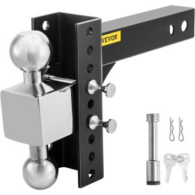 VEVOR Adjustable Trailer Hitch, 6" Rise & Drop Hitch Ball Mount 2" Receiver 14,000 LBS Rating, 2 and 2-5/16 Inch Stainless Steel Balls w/ Key Loc