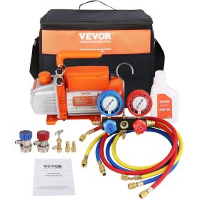 VEVOR 1/4 HP 4.5 CFM AC Vacuum Pump and Gauge Set, Single Stage Rotary Vane HVAC Air Vacuum Pump A/C Refrigerant Kit Manifold Gauge Set