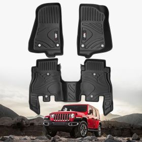 Waterproof and Stain-resistant TPE Car Floor Mats Black 3 PCS For Jeep Wrangler JL 2018+ 4 Doors Model ( Not Fit for Jeep Wrangler JK or 4XE)