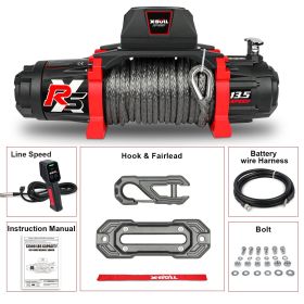 X-BULL 13500 Lb Winch Load Capacity Electric Winch - 12V DC Power Supply For Off-Road Trailers, 2-in-1 Wireless Remote Control, 13500 XRS Series (Color: Black)