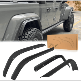 Front  Rear Fenders Compatible With 2020-2024 Wrangler Gladiator JT Sport  Willys (Color: Black)
