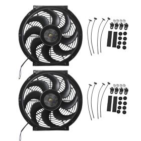 2PCS 14  Universal Slim Fan Push Pull Radiator Cooling 12V 90W W Mount (Option: 2pcs)