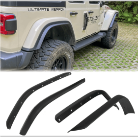 Fenders Front Rear Fenders Compatible With 2018-2024 Jeep Wrangler JL And JLU Unlimited Rubicon, Off-Road Wheel Fender Liner Set 4 Pcs (Color: Black)