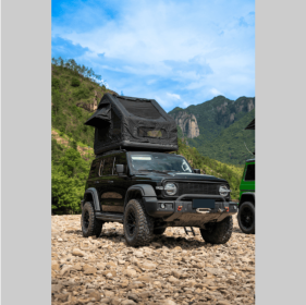 Foldable 2-3 People Amphibious Inflatable Car Roof Top Tent For Camping Outdoor Glamping Camping Tent For SUV,Truck And Universal Auto Self-Drivi (Color: Black)